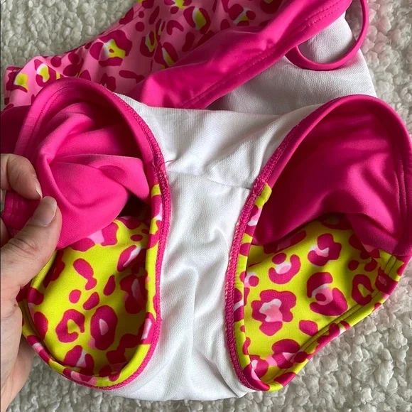 Cat & Jack Leopard Print Swimsuit Size 6/7 Girls Pink and Yellow - Picture 7 of 8